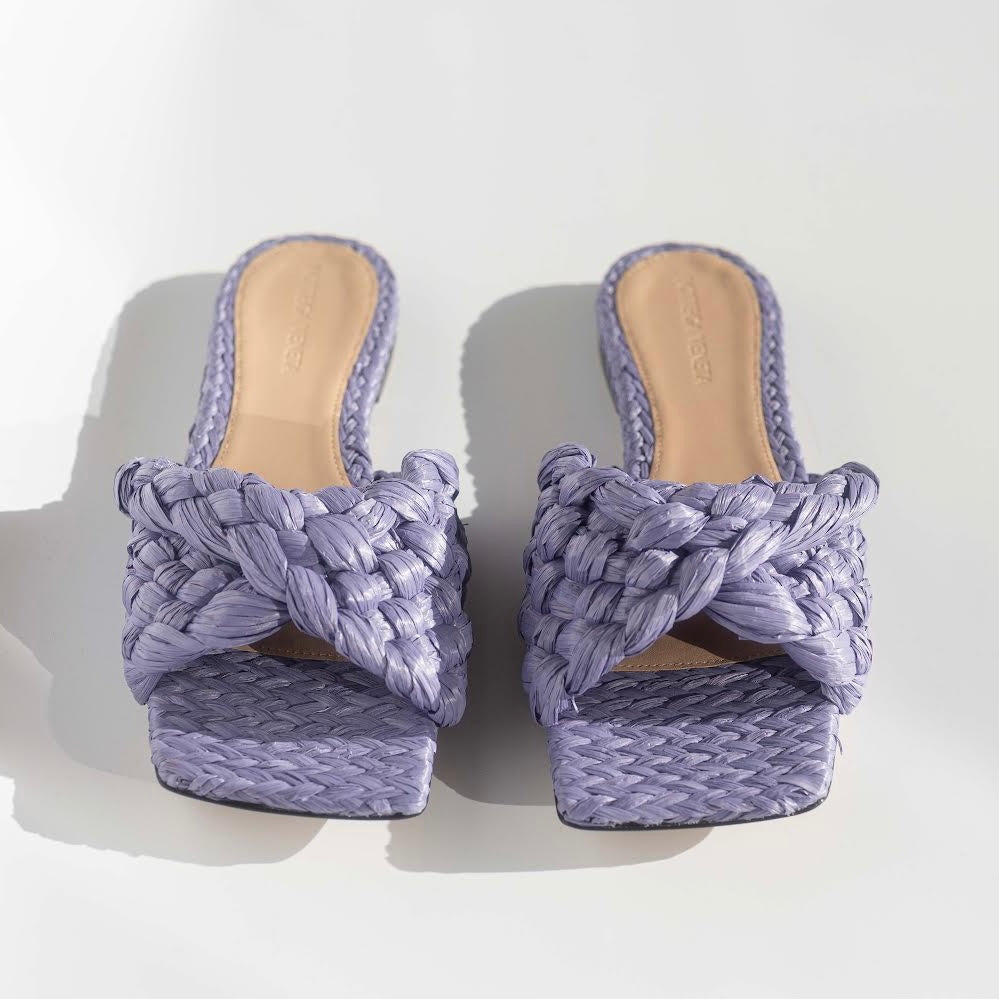 BOTTEGA VENETA - RAFIA STRECH FLAT SANDALS LILLA