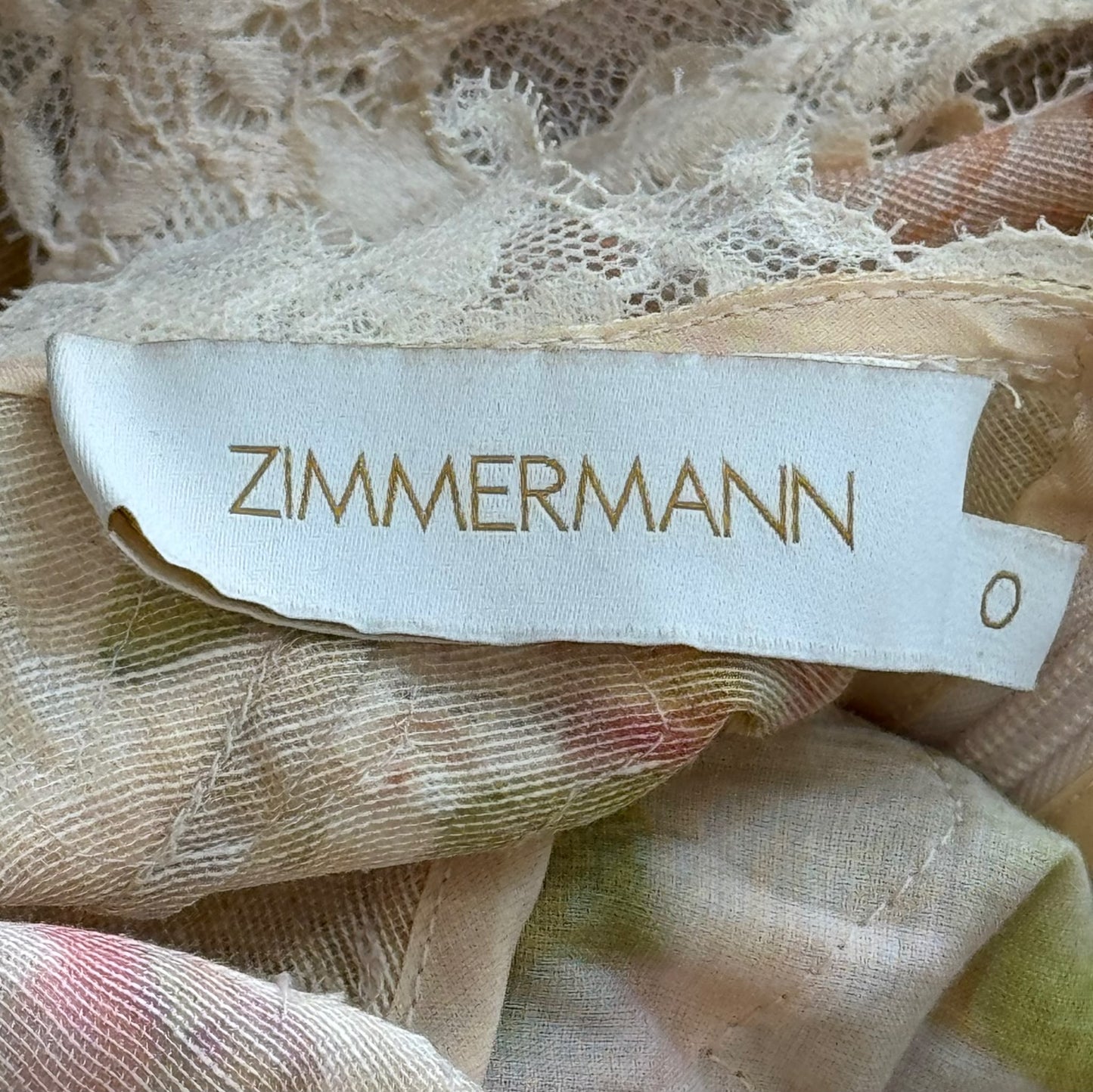 ZIMMERMANN - DRESS MAXI MULTICOLOR LACE-TRIMMED FLORAL LINEN & SILK SIZE 0