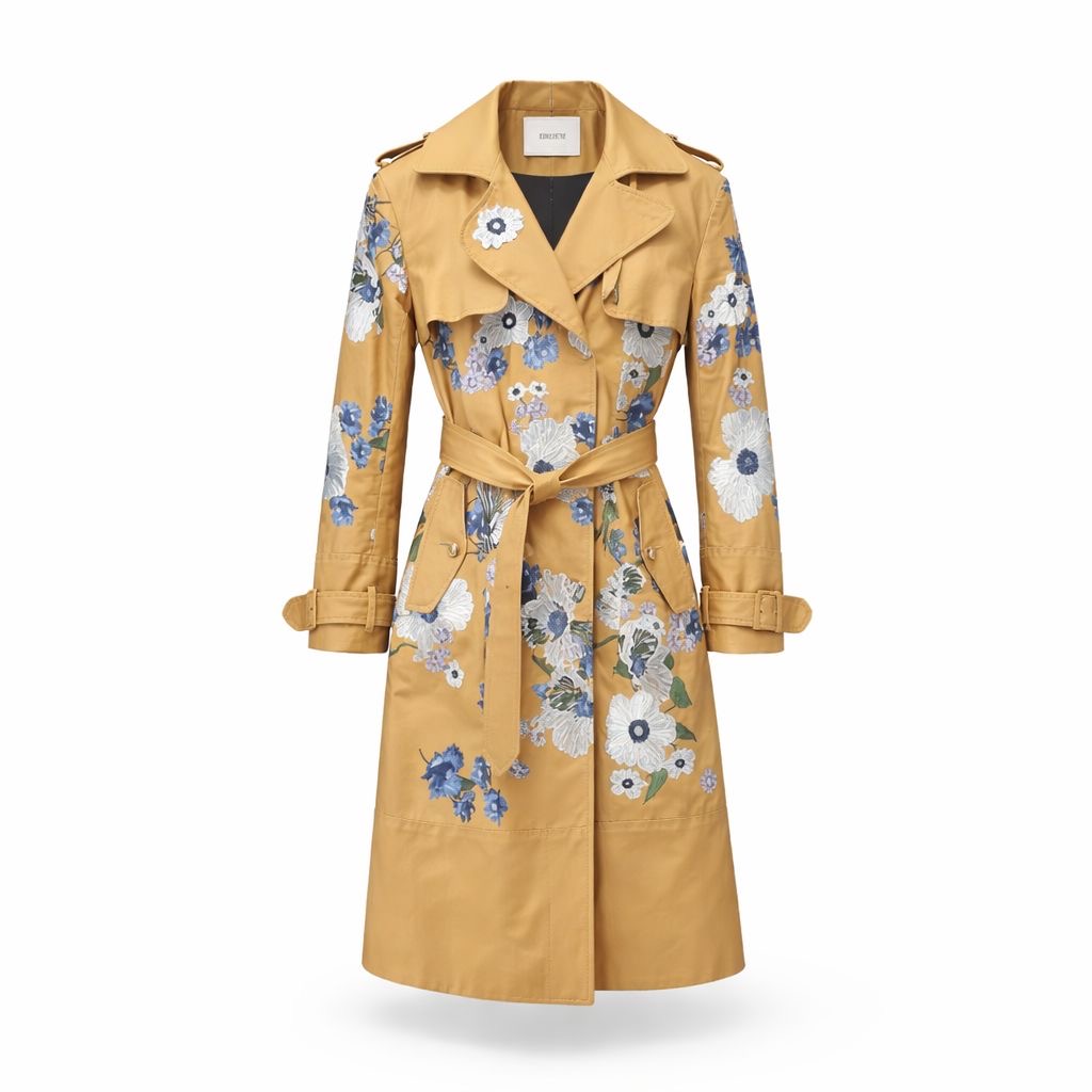 ERDEM - SET TRENCH & TROUSERS CAMEL EMBROIDERED SIZE 42 FR