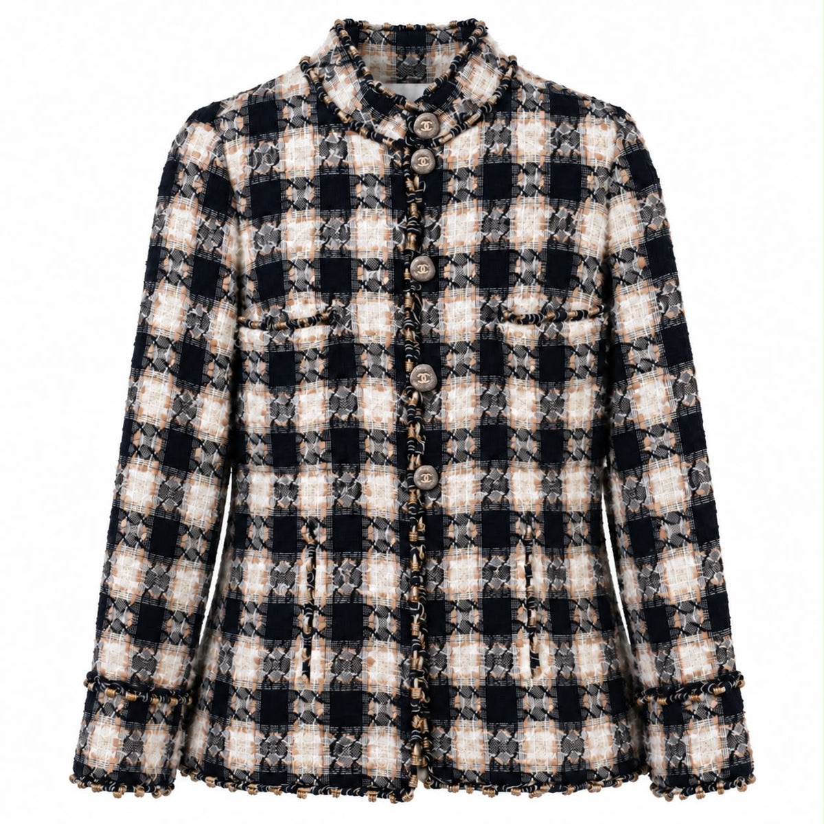 CHANEL - JACKET MULTICOLOR CHECKED TWEED WITH CC BUTTONS SIZE 48 FR