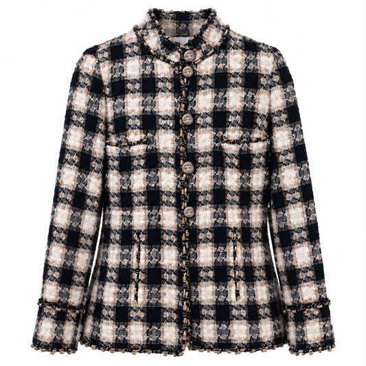CHANEL - JACKET MULTICOLOR CHECKED TWEED WITH CC BUTTONS SIZE 48 FR