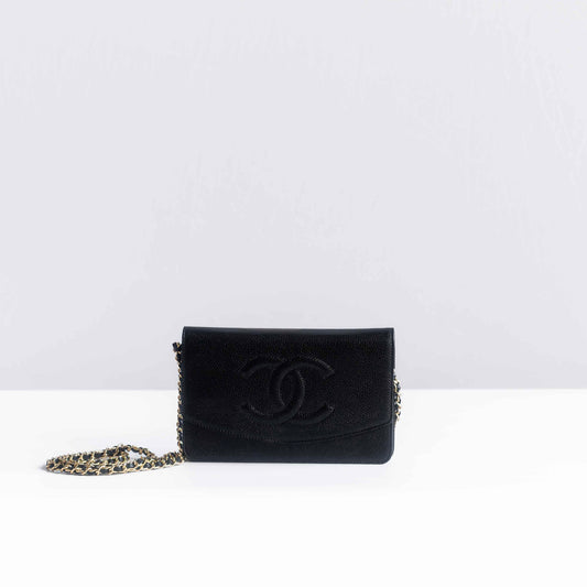 CHANEL - WALLET ON CHAIN BLACK CAVIAR LEATHER