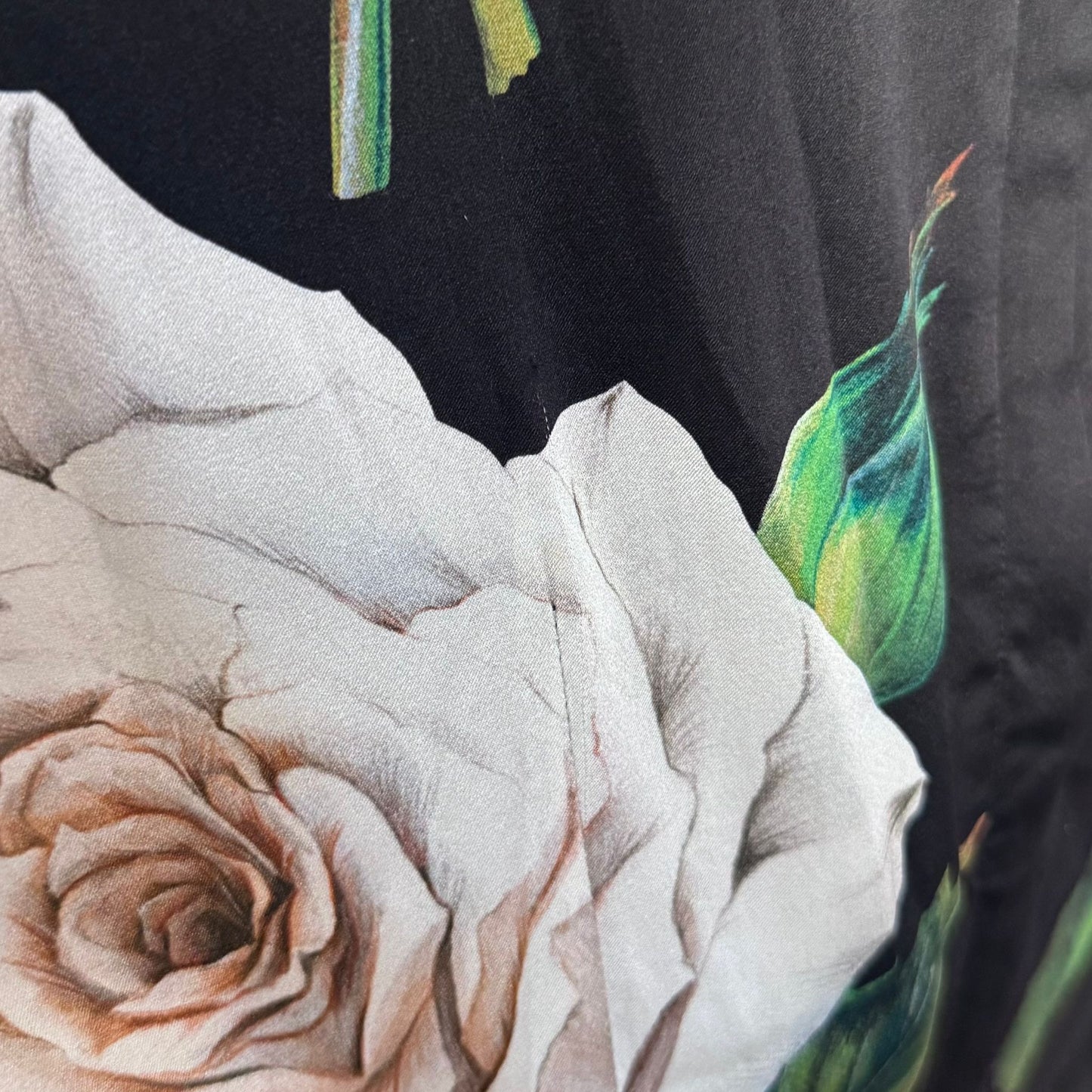 DOLCE & GABBANA - DRESS MIDI BLACK SILK WITH WHITE ROSES SIZE 42 IT