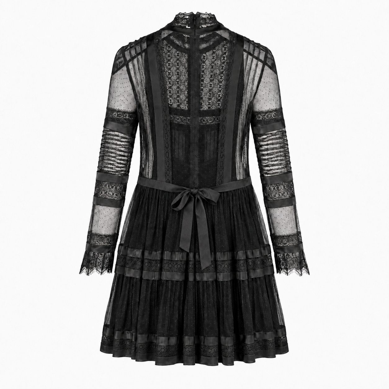 VALENTINO - DRESS MIDI BLACK WITH LACE & SHEER TULLE INSERTS SIZE 40 IT