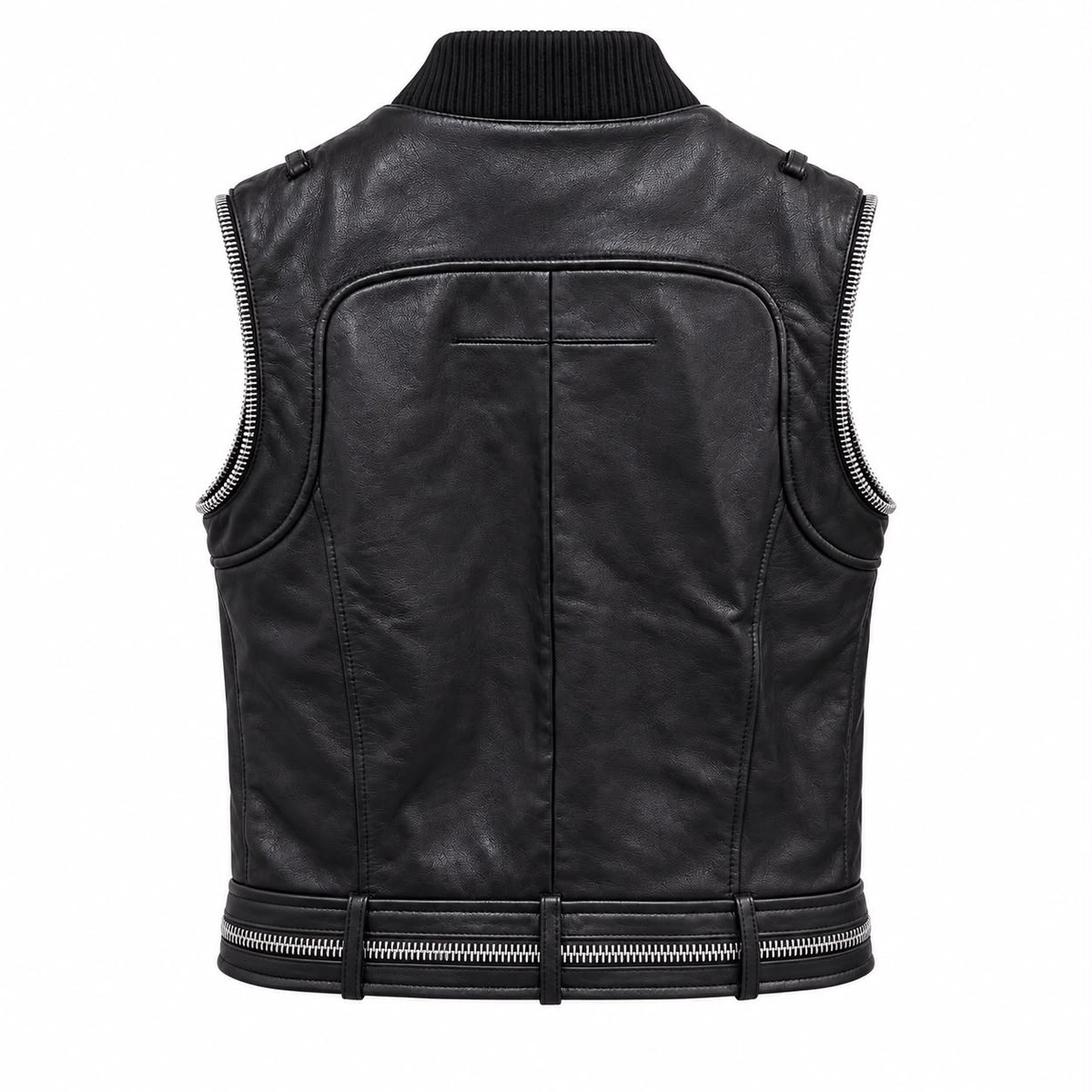 GIVENCHY - VEST LAMBSKIN BLACK BIKER SLEVELESS SIZE 36 FR