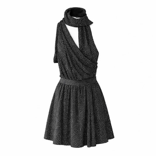 SAINT LAURENT - DRESS MINI BLACK WITH WHITE POLKA DOTS SIZE 38 FR