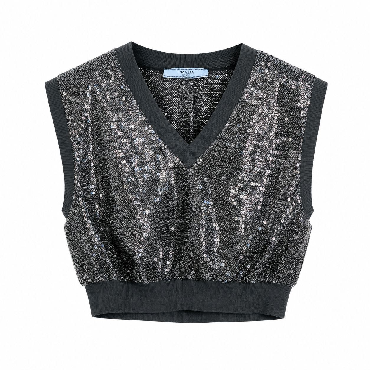 PRADA - CROP TOP BLACK SEQUIN SIZE 44 IT