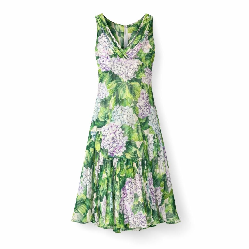 DOLCE & GABBANA - DRESS HYDRANGEA PRINT SILK CHIFFON SLEEVELESS SIZE 40 IT