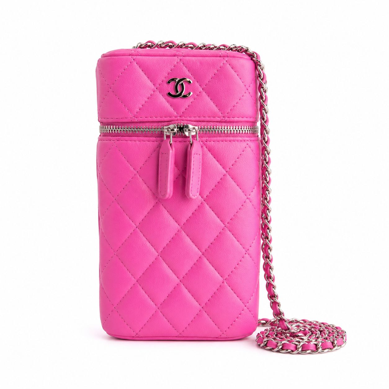 CHANEL - *NEW RARE* VANITY BAG FUCHSIA QUILTED CAVIAR LEATHER SILVER HARDWARE