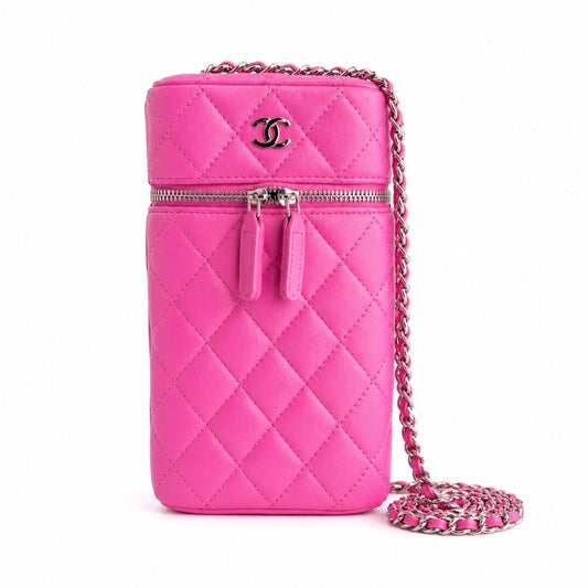 CHANEL - *NEW RARE* VANITY BAG FUCHSIA QUILTED CAVIAR LEATHER SILVER HARDWARE