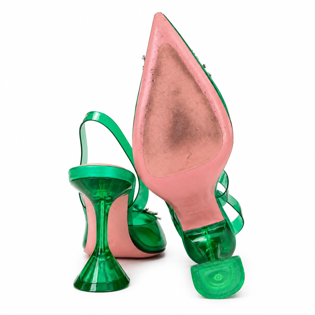 AMINA MUADDI - PUMPS SLINGBACK GREEN PVC BEGUM CRYSTAL-EMBELLISHED SIZE 40 EU