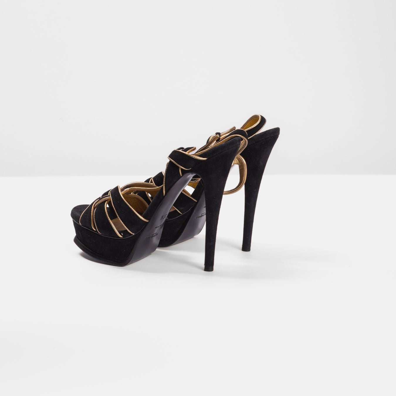 SAINT LAURENT - SANDALS TRIBUTE BLACK SUEDE WITH GOLD TRIM SIZE 37,5 EU