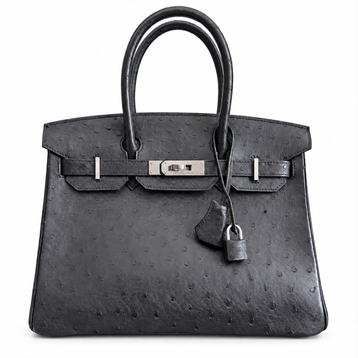 HERMÈS - *RARE* BAG BIRKIN 30 MATTE OSTRICH LEATHER HANDBAG WITH PALLADIUM HARDWARE