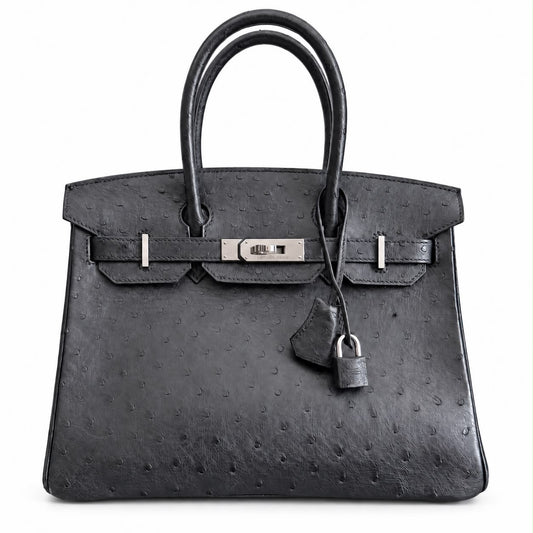 HERMÈS - *RARE* BAG BIRKIN 30 MATTE OSTRICH LEATHER HANDBAG WITH PALLADIUM HARDWARE