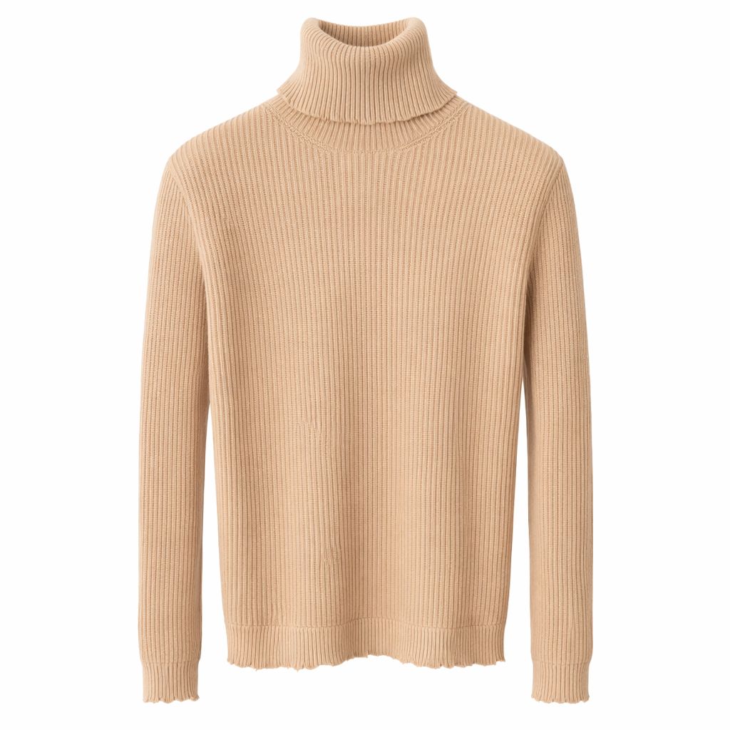 VALENTINO - SWEATER LIGHT BROWN RIBBED TURTLENECK SIZE S