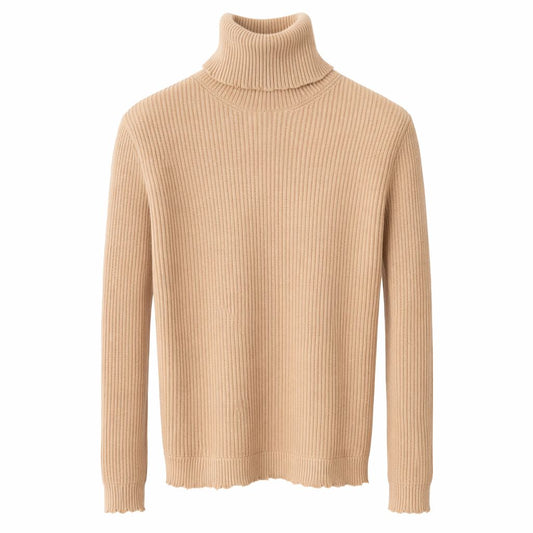 VALENTINO - SWEATER LIGHT BROWN RIBBED TURTLENECK SIZE S