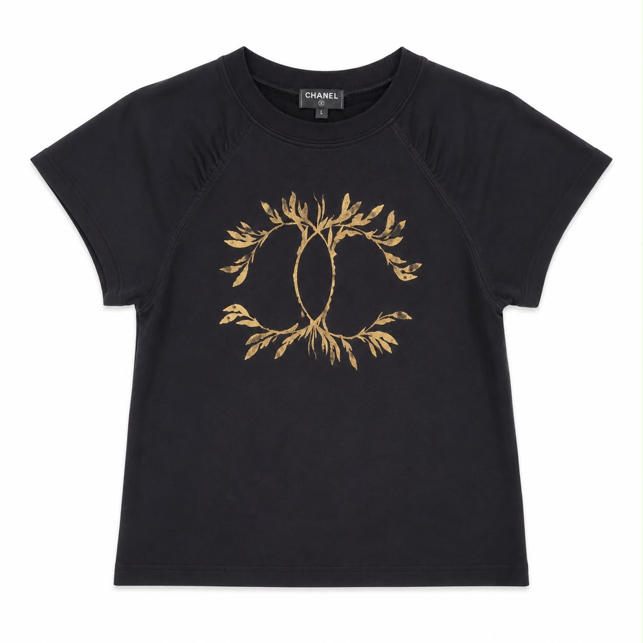 CHANEL - T-SHIRT BLACK GOLD CC LOGO SIZE L