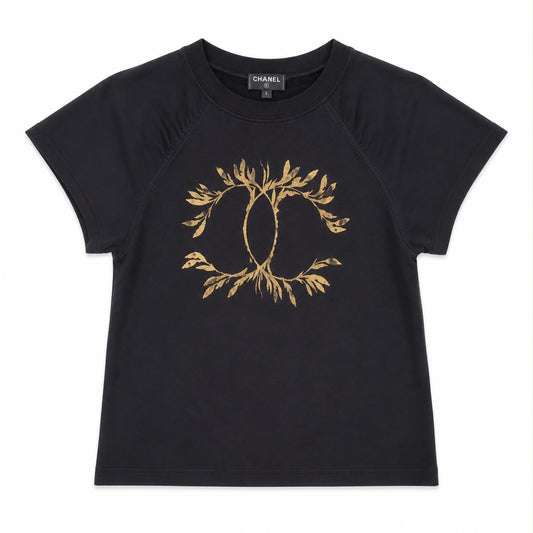 CHANEL - T-SHIRT BLACK GOLD CC LOGO SIZE L
