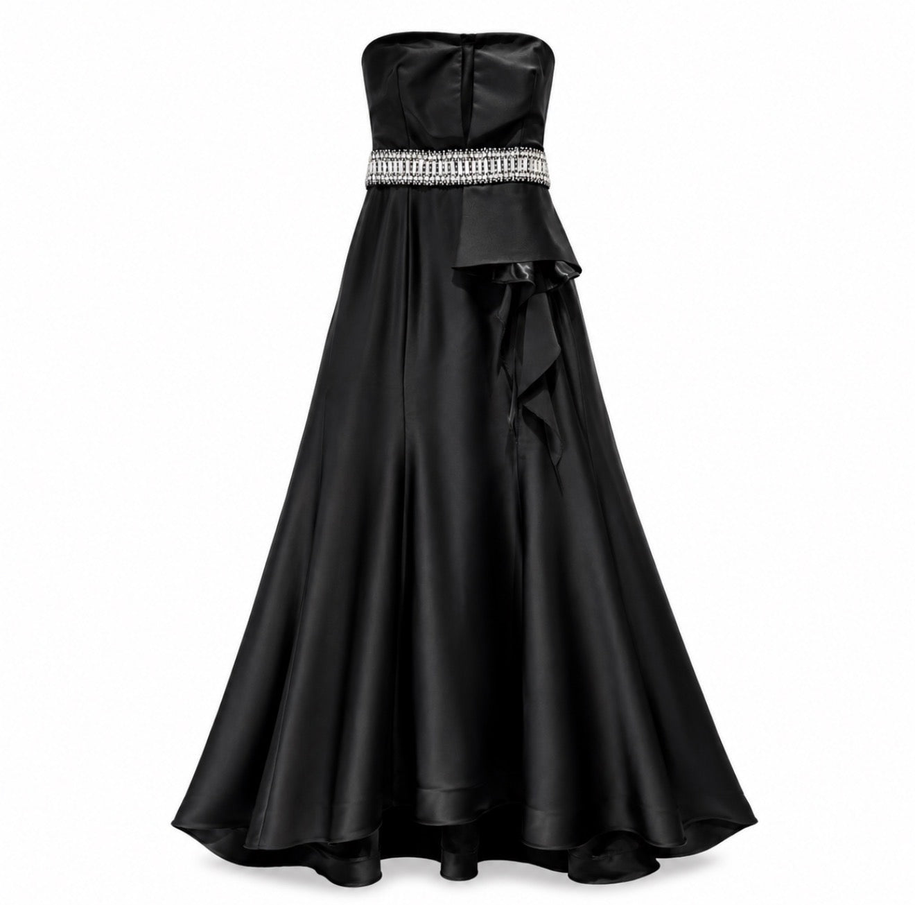 MIKAEL AGHAL - DRESS MAXI BLACK SATIN STRAPLESS CRYSTALS EMBELLISHED BLACK SIZE 14