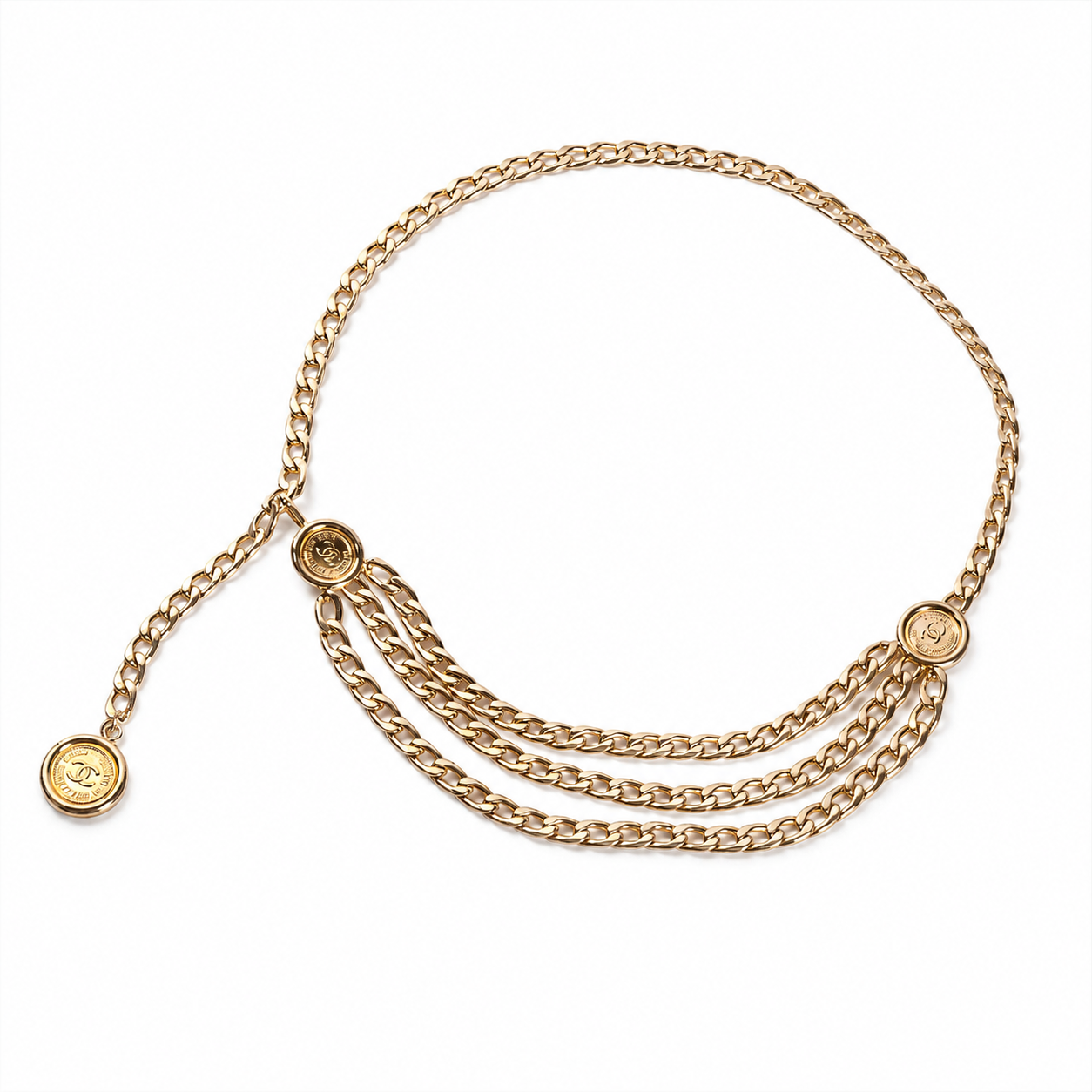 CHANEL - *RARE* BELT TRIPLE CHAIN MEDAILLION GOLD TONE