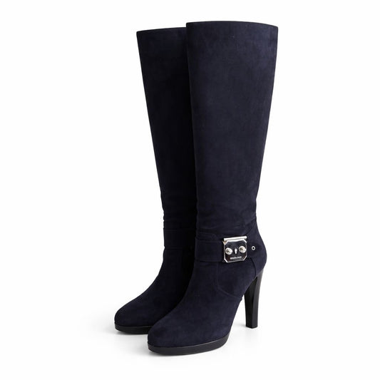 HERMÈS - HIGH BOOTS DARK BLUE SILVER BUCKLE SIZE 39,5 EU