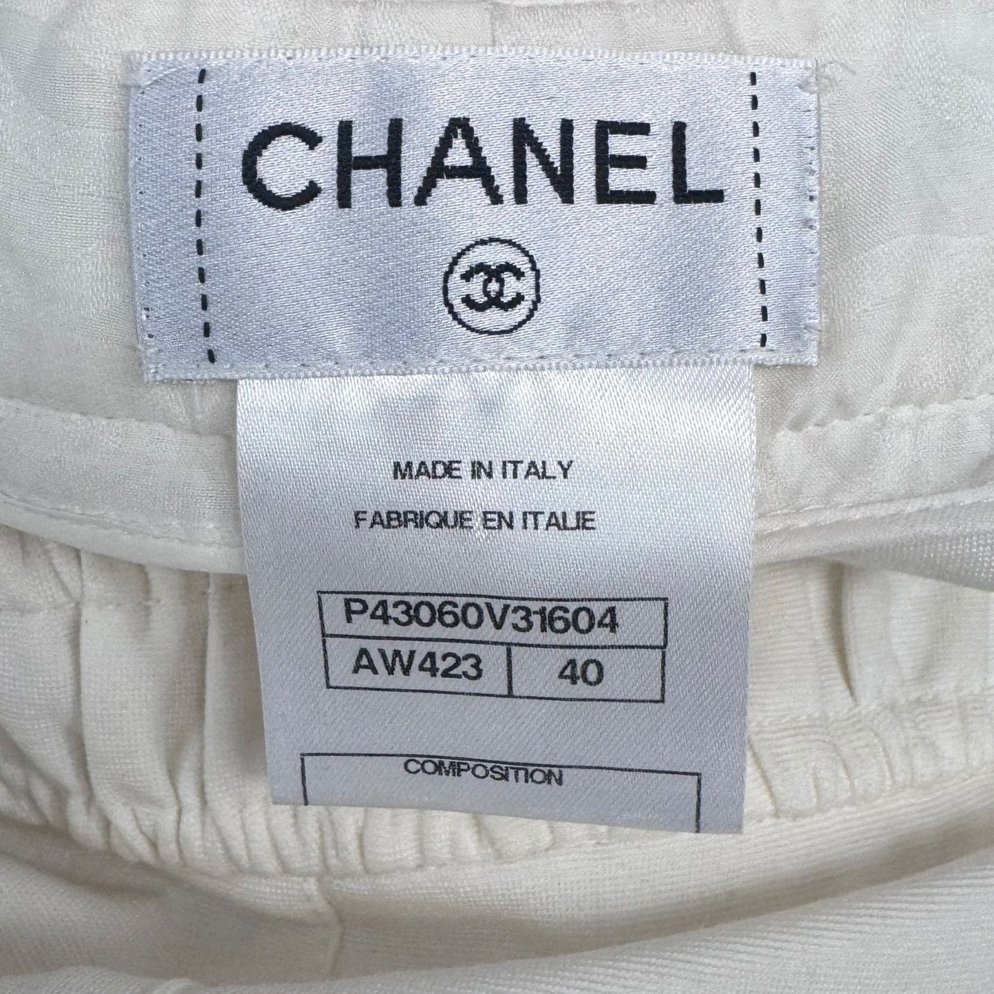 CHANEL - TROUSERS WHITE WIDE-LEG SIZE 40 FR