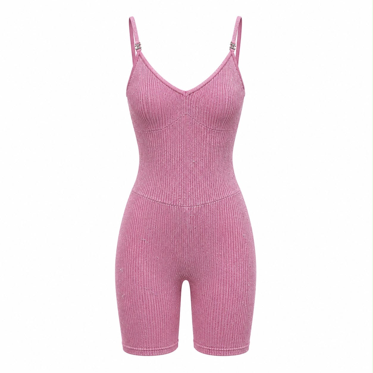 CHANEL - JUMPSUIT PINK RIBBED KNIT WITH CC LOGO DETAILS 38 FR