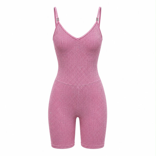 CHANEL - JUMPSUIT PINK RIBBED KNIT WITH CC LOGO DETAILS 38 FR