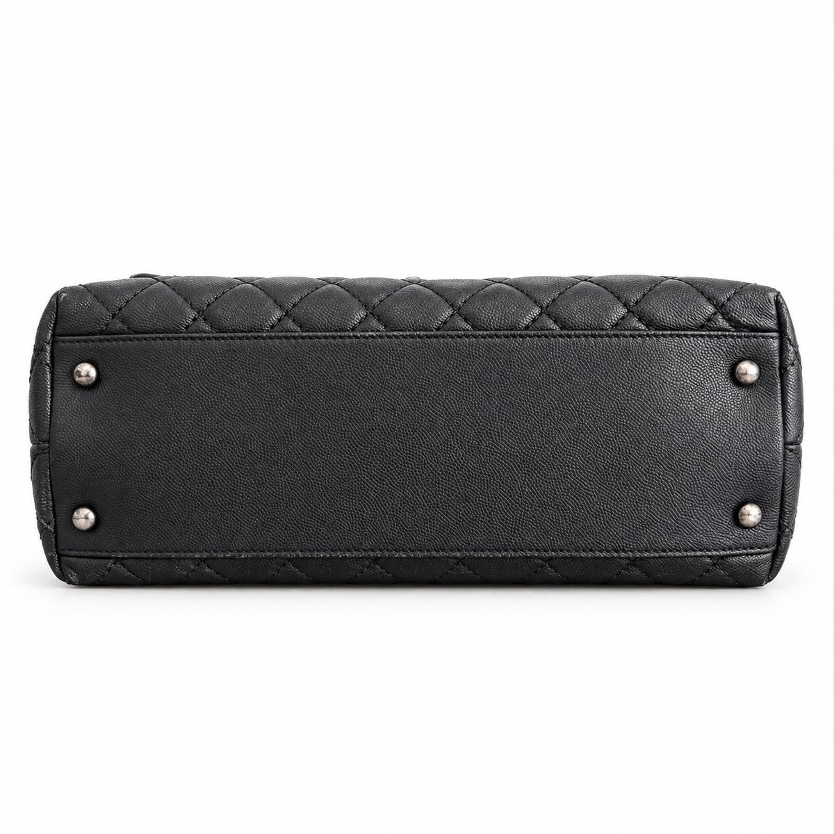 CHANEL - BAG COCO HANDLE BLACK QUILTED CAVIAR LEATHER WITH BURGUNDY EXOTIC LEATHER HANDLE