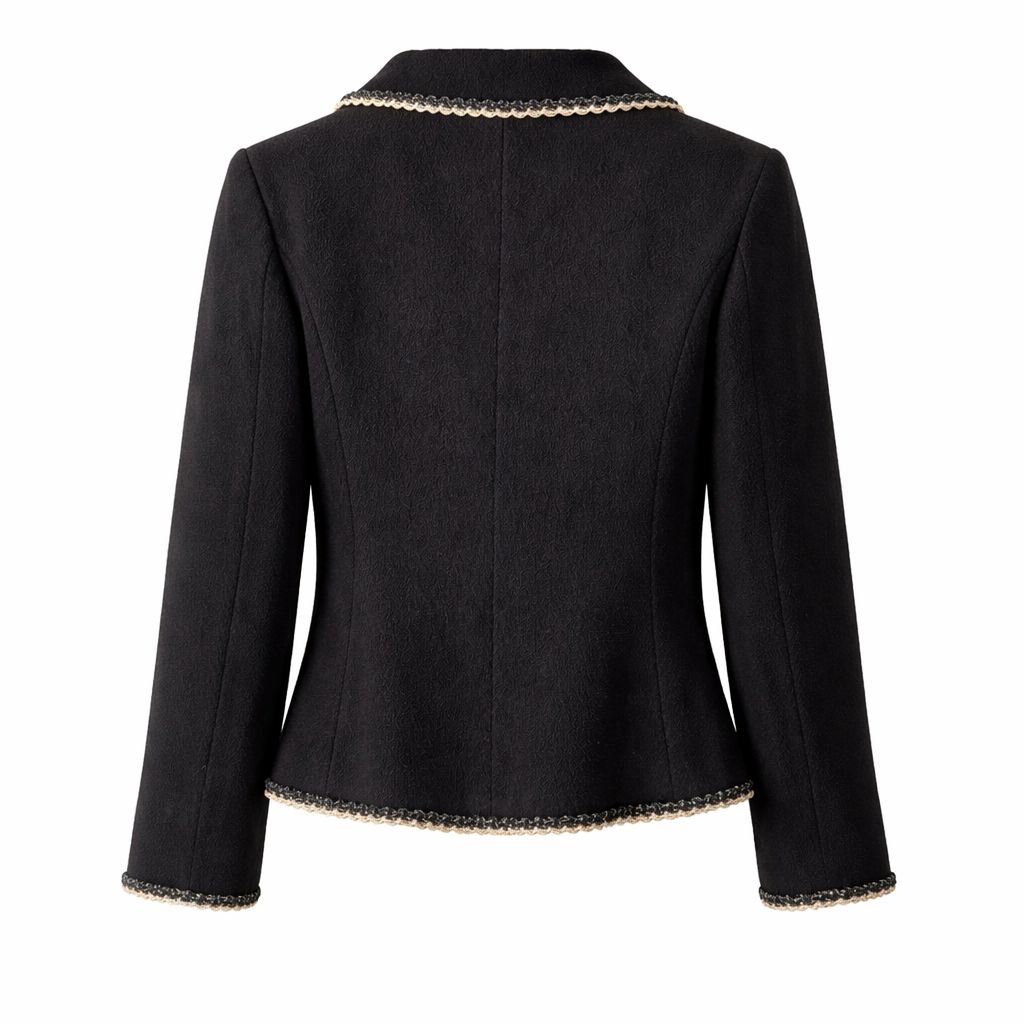CHANEL - JACKET TWEED BLACK WITH GOLD TRIM SIZE 34 FR