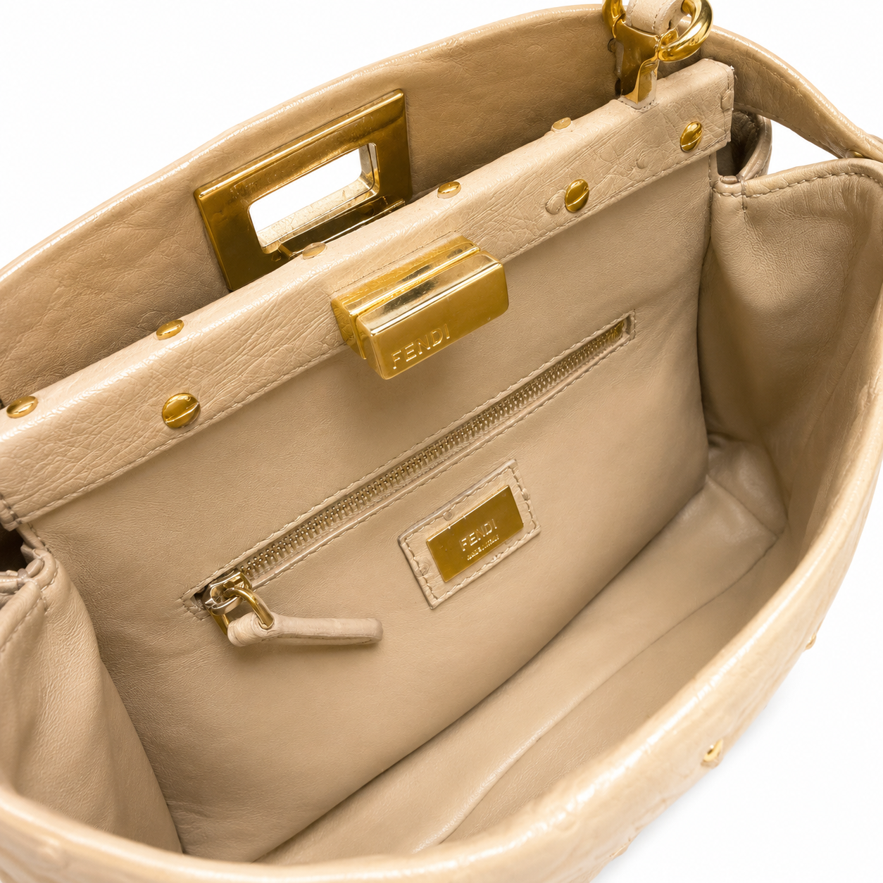 FENDI - PEEKABOO BAG BEIGE OSTRICH LEATHER WITH STRAP