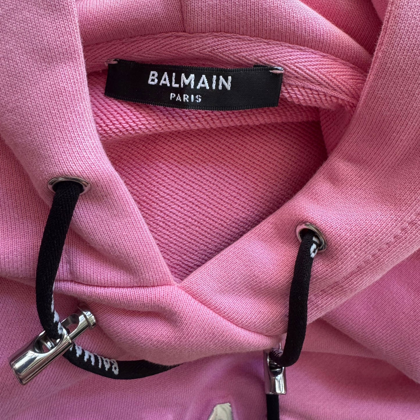 BALMAIN - HOODIE PINK COTTON WITH SILVER LOGO SIZE XS