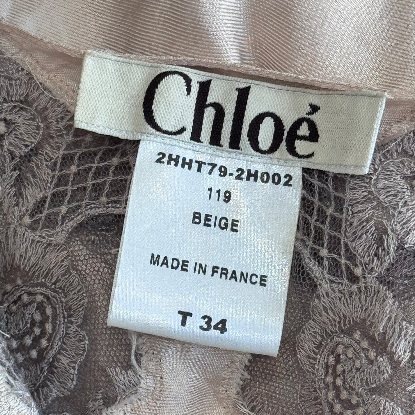 CHLOÉ - TOP CAMISOLE PINK SOLK WITH  BEIGE LACE SIZE 34 FR