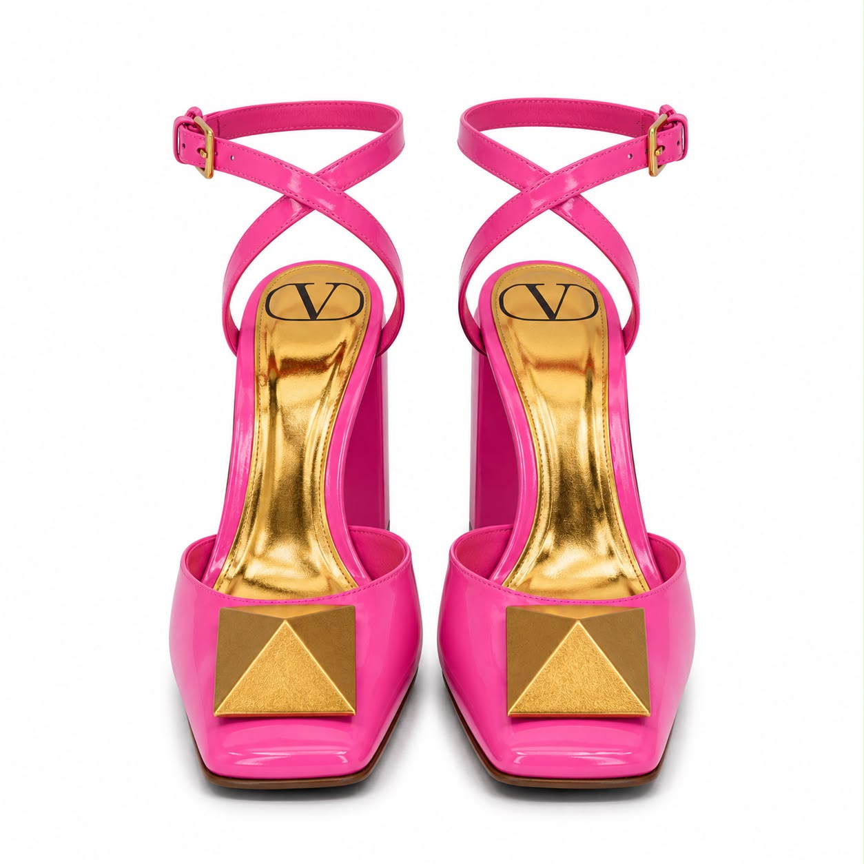 VALENTINO - PUMPS FUCSHIA PATENT ONE STUD ANKLE-LACED SIZE 36,5 EU