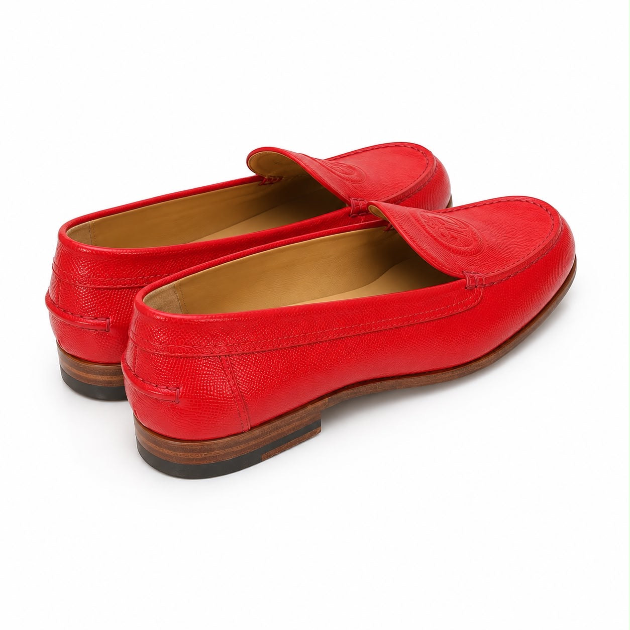 HERMÈS - LOAFER RED LEATHER WITH EMBOSSED CREST SIZE 37 EU