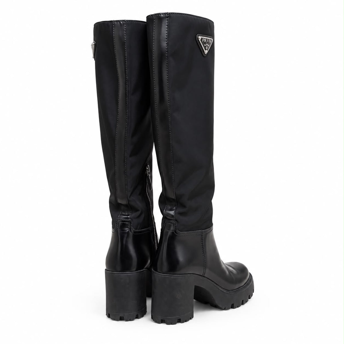 PRADA - BOOTS HIGH RE-NYLON KNEE-HIGH WITH TRIANGLE LOGO MONOLITH SOLE SIZE 37,5 EU