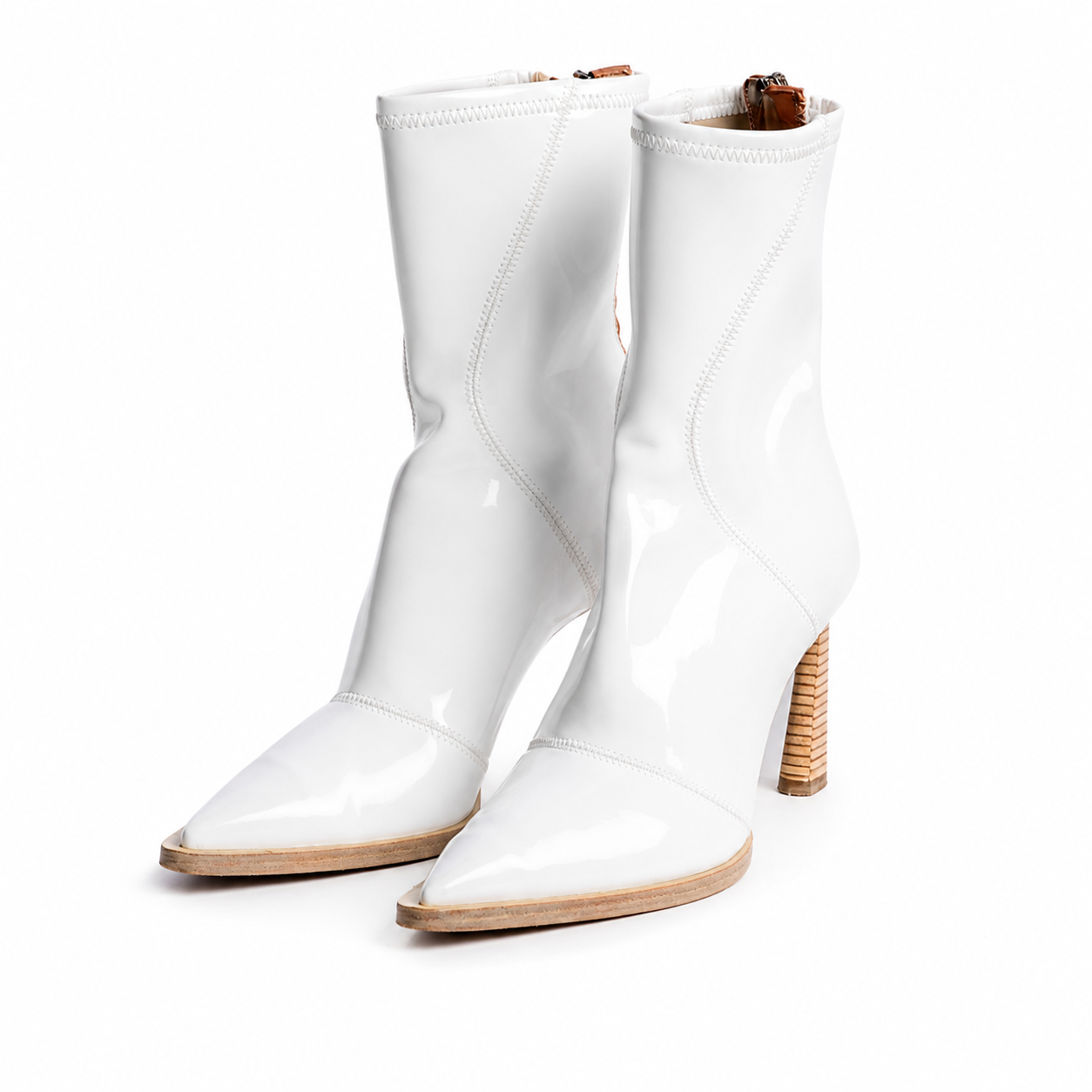 FENDI - BOOTS WHITE PATENT WITH WOODEN HEEL 38,5 EU
