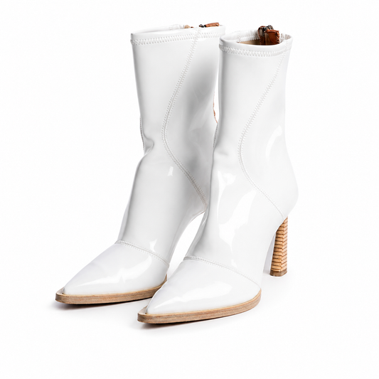 FENDI - BOOTS WHITE PATENT WITH WOODEN HEEL 38,5 EU