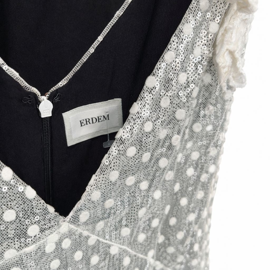 ERDEM - LONG DRESS ECRU LACE POLKA DOTS SEQUINS AND FEATHER SIZE 46 IT
