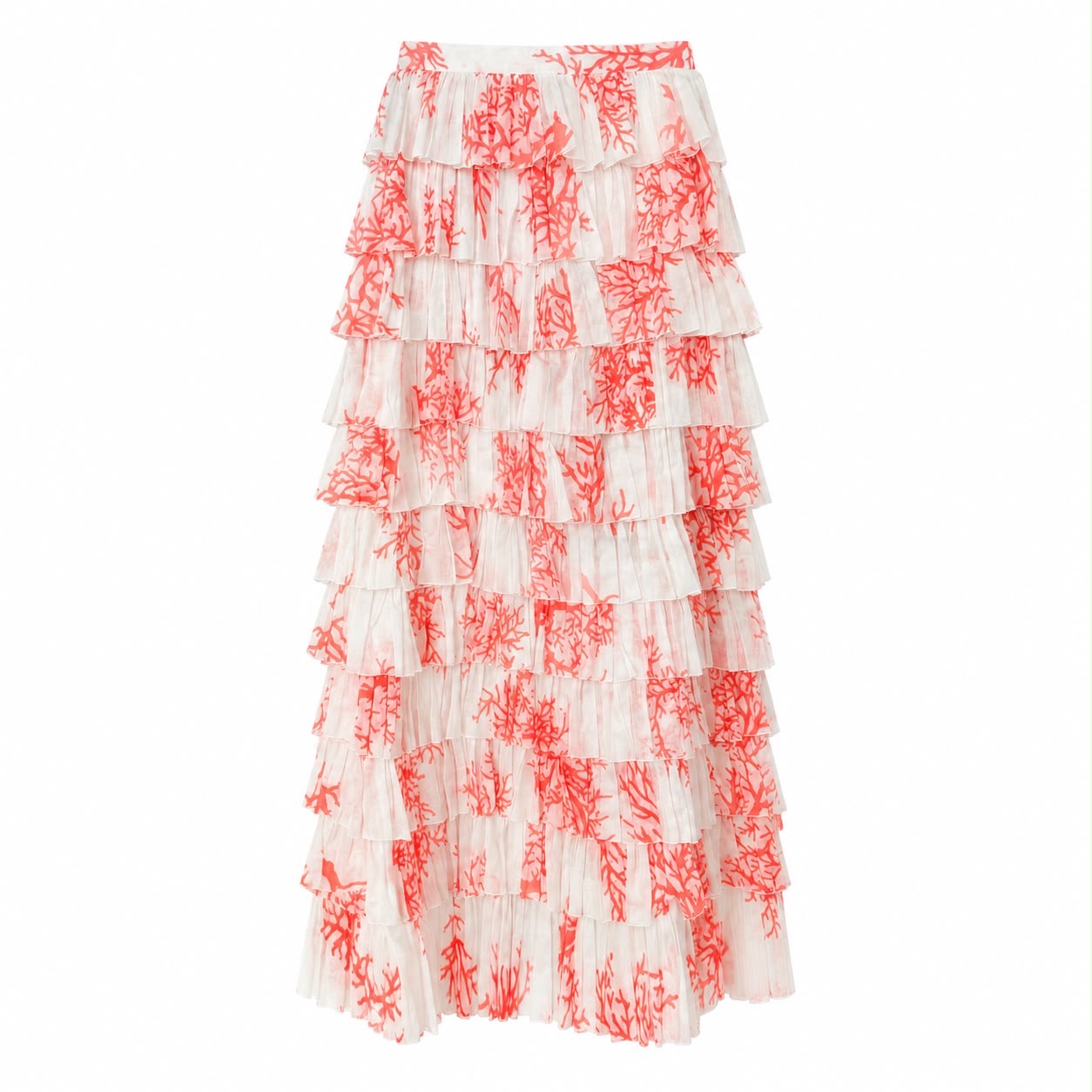 VALENTINO - MAXI SKIRT TIERED CORAL PRINT SIZE 40 IT