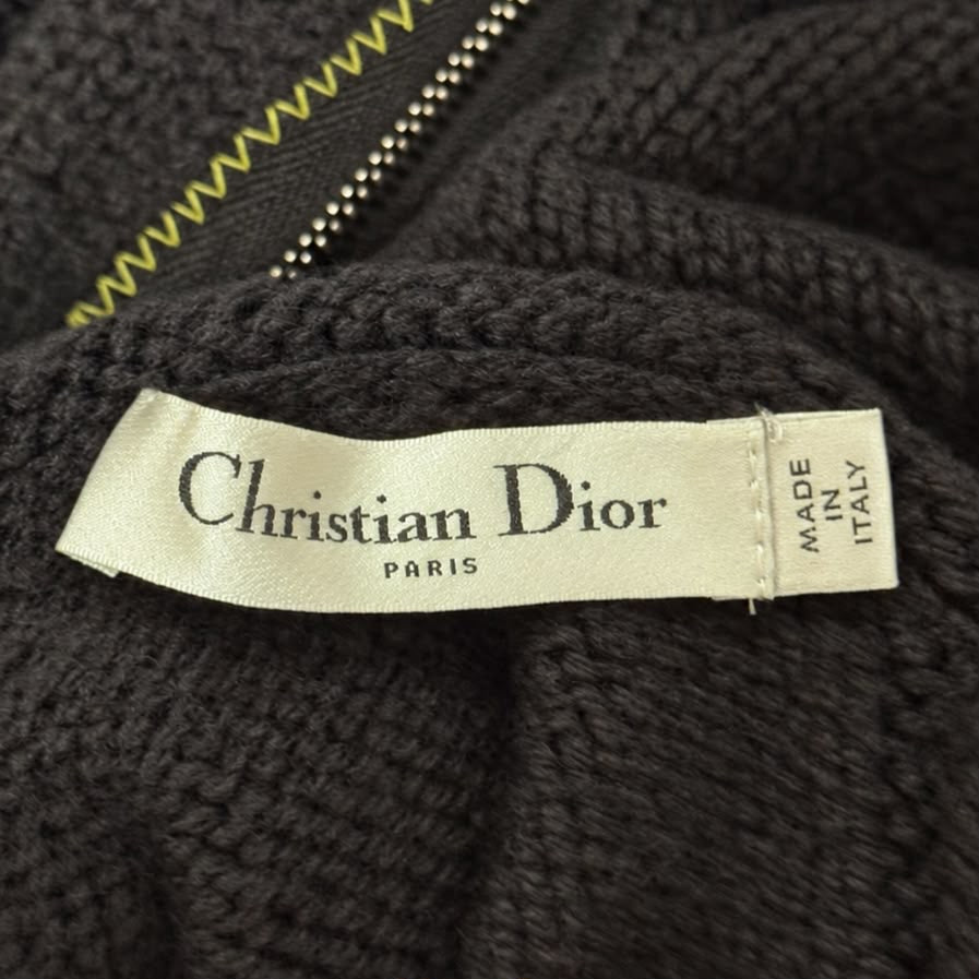 DIOR - SWEATER TURTLENECK BLACK RIBBED WITH ZIP AND YELLOW STITCHING SIZE 36 FR
