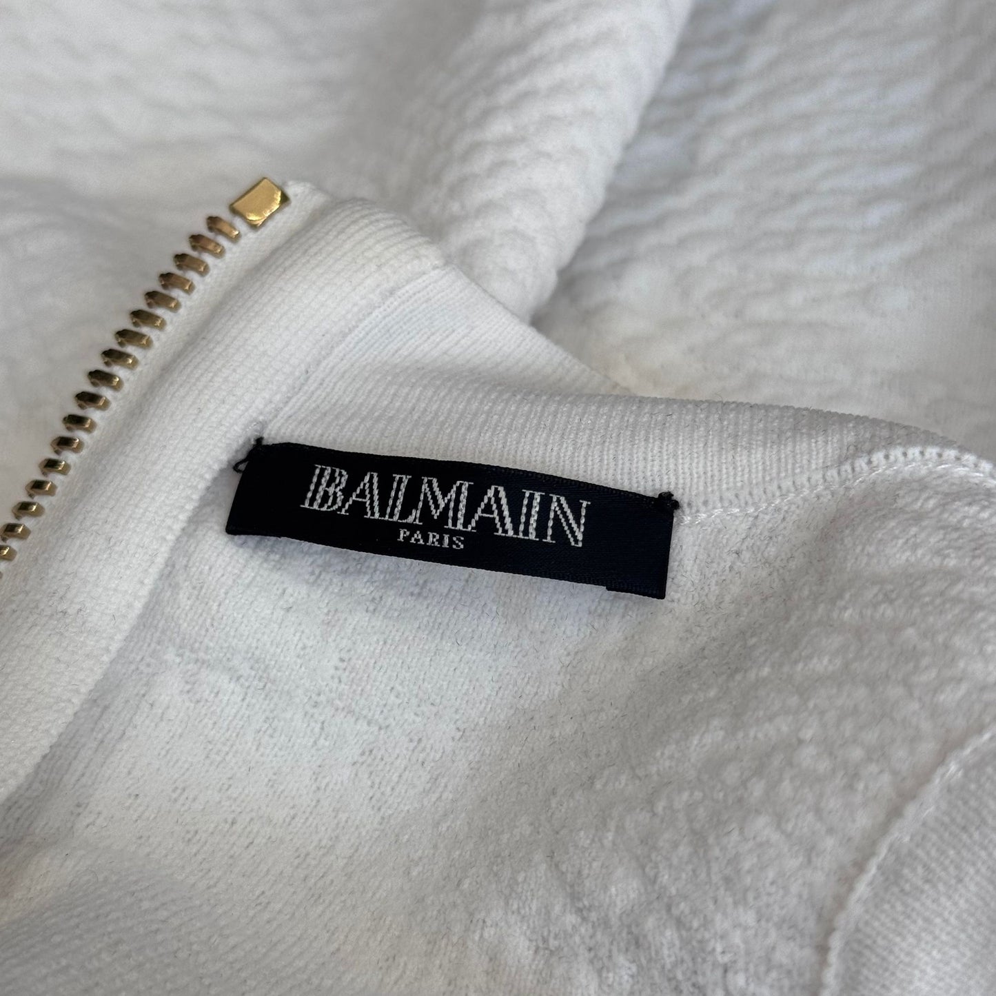 BALMAIN - DRESS MINI WHITE KNITTED JACQUARD SIZE 36 FR