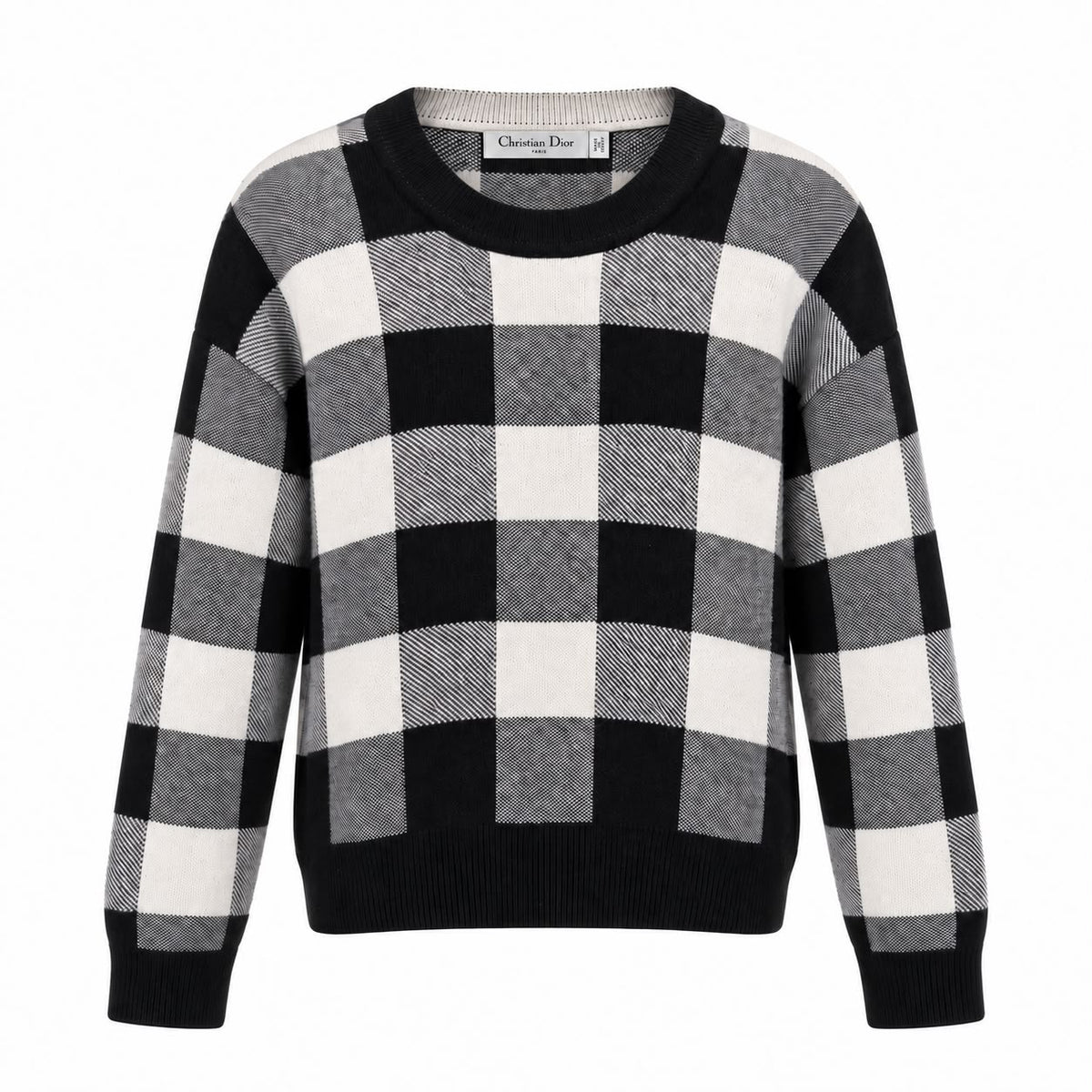 DIOR - SWEATER CASHMERE J’ADIOR 8 BLACK & WHITE CHECK SIZE 42 FR