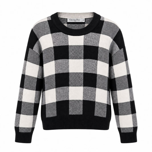 DIOR - SWEATER CASHMERE J’ADIOR 8 BLACK & WHITE CHECK SIZE 42 FR