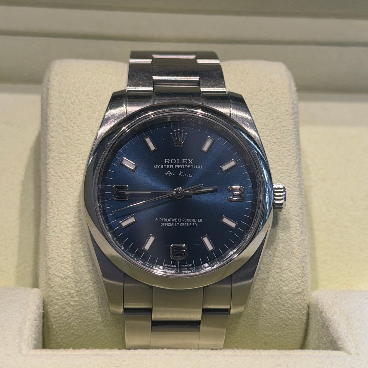 ROLEX - *FULL SET* WATCH OYSTER PERPETUAL AIR-KING 34mm BLUE DIAL