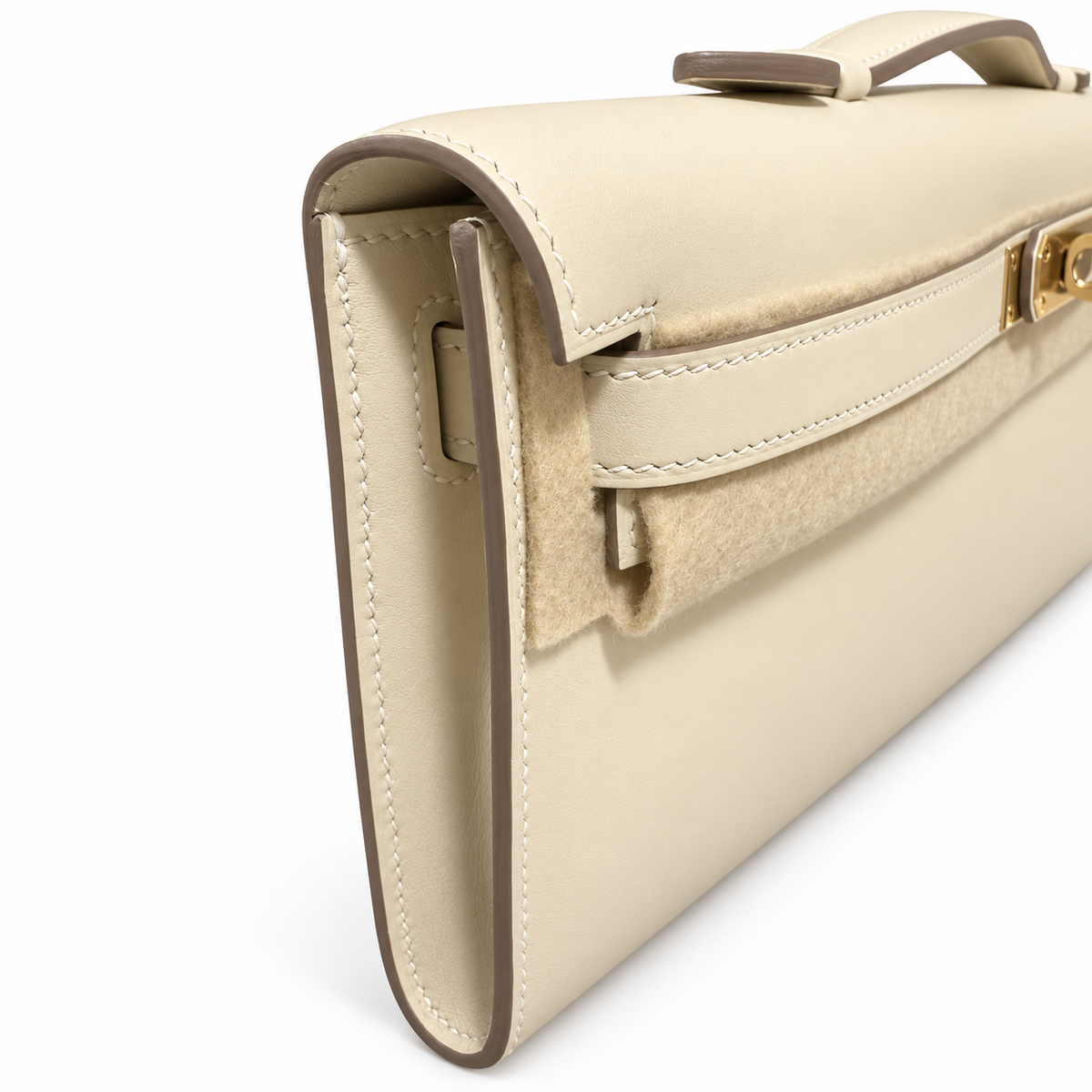 HERMÈS - *NEW FULL SET* KELLY CUT CLUTCH BAG CRAIE SWIFT LEATHER GOLD HARDWARE