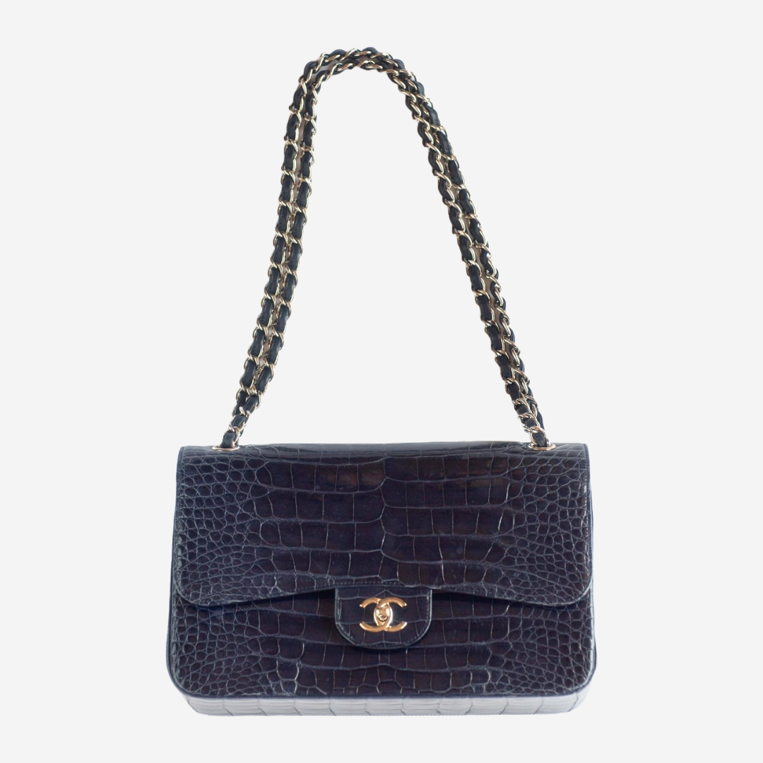 CHANEL - TIMELESS BAG IN SHINY BLUE ALLIGATOR WITH SILVER HARDWARE