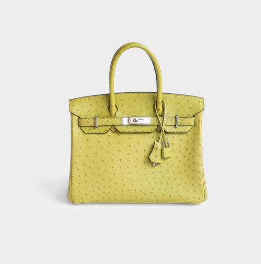 HERMÈS - BIRKIN 30 HANDBAG OSTRICH GREEN PALLADIUM HARDWARE