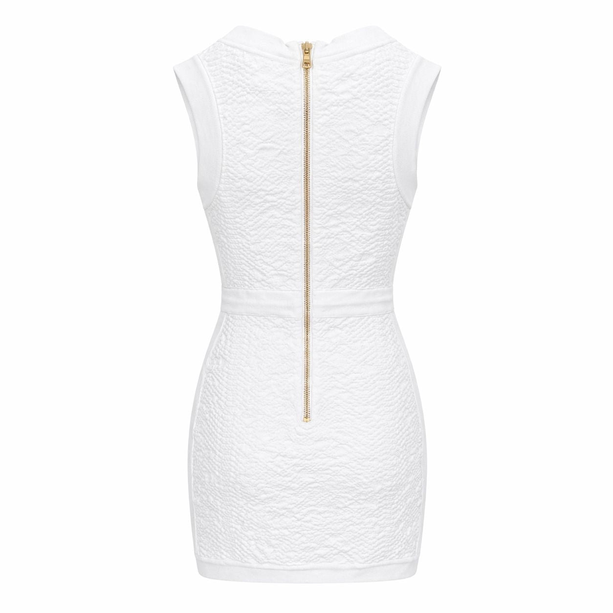 BALMAIN - DRESS MINI WHITE KNITTED JACQUARD SIZE 36 FR