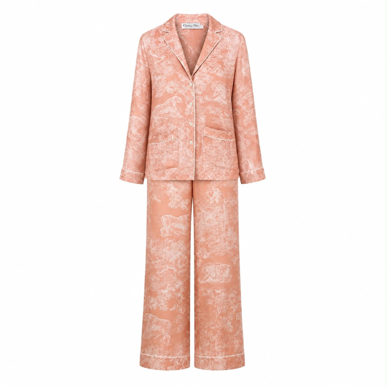 DIOR - SET PAJAMA SHIRT & TROUSERS TOILE DE JOUY PINK & WHITE IN SILK